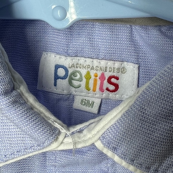 La Compagnie Des Petits Baby Boy Blue Button Up Shirt Double Collar Size 6 Mos - Picture 9 of 11